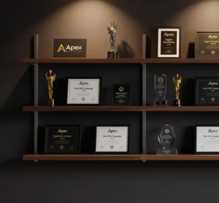Szakmai díjak és elismerések bemutatása a Motion Brand Agency irodájában.