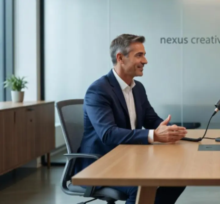 Interjúhelyzet egy Motion Brand Agency ügyféllel egy esettanulmány forgatásán