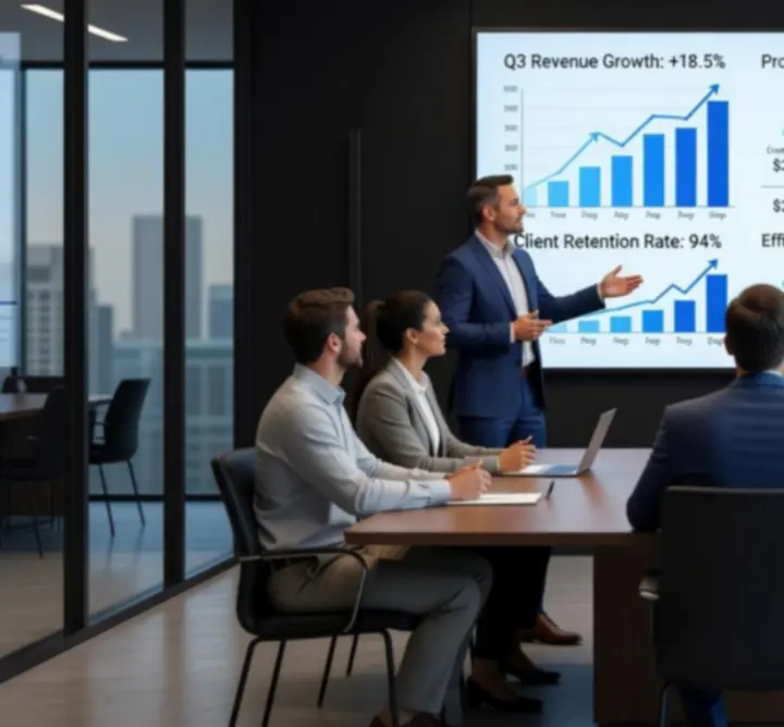 Csapat esettanulmányokon és ügyfél visszajelzéseken dolgozik egy irodában