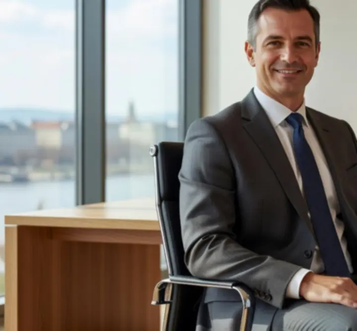 Mosolygó marketingvezető portréja, a Motion Brand Agency ügyfele