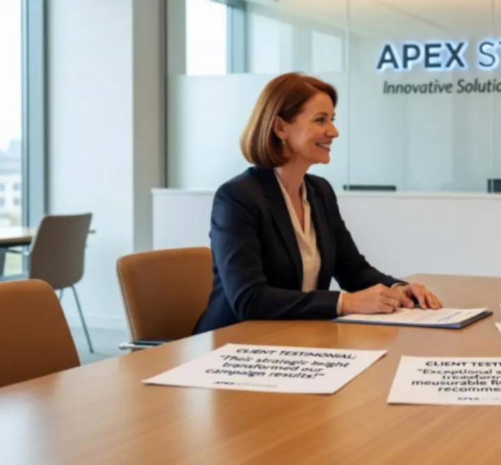 Ügyféllel folytatott stratégiai megbeszélés jelenete a Motion Brand Agency irodájában.