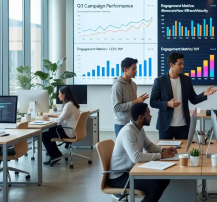 Dinamikus digitális kampány vizuáljai több eszközön megjelenítve.